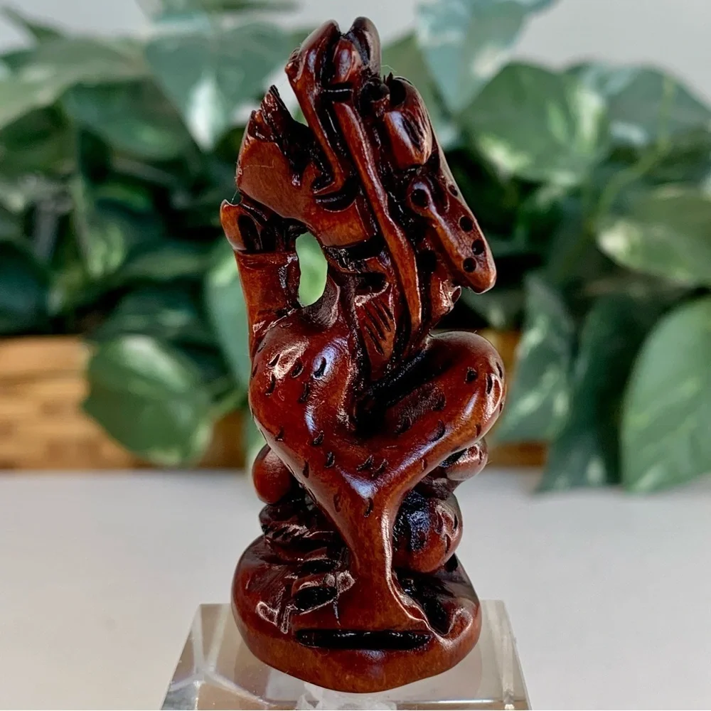Vintage Boxwood Netsuke Dragon Figurine Wooden Animal Carving Wood Carved Figure